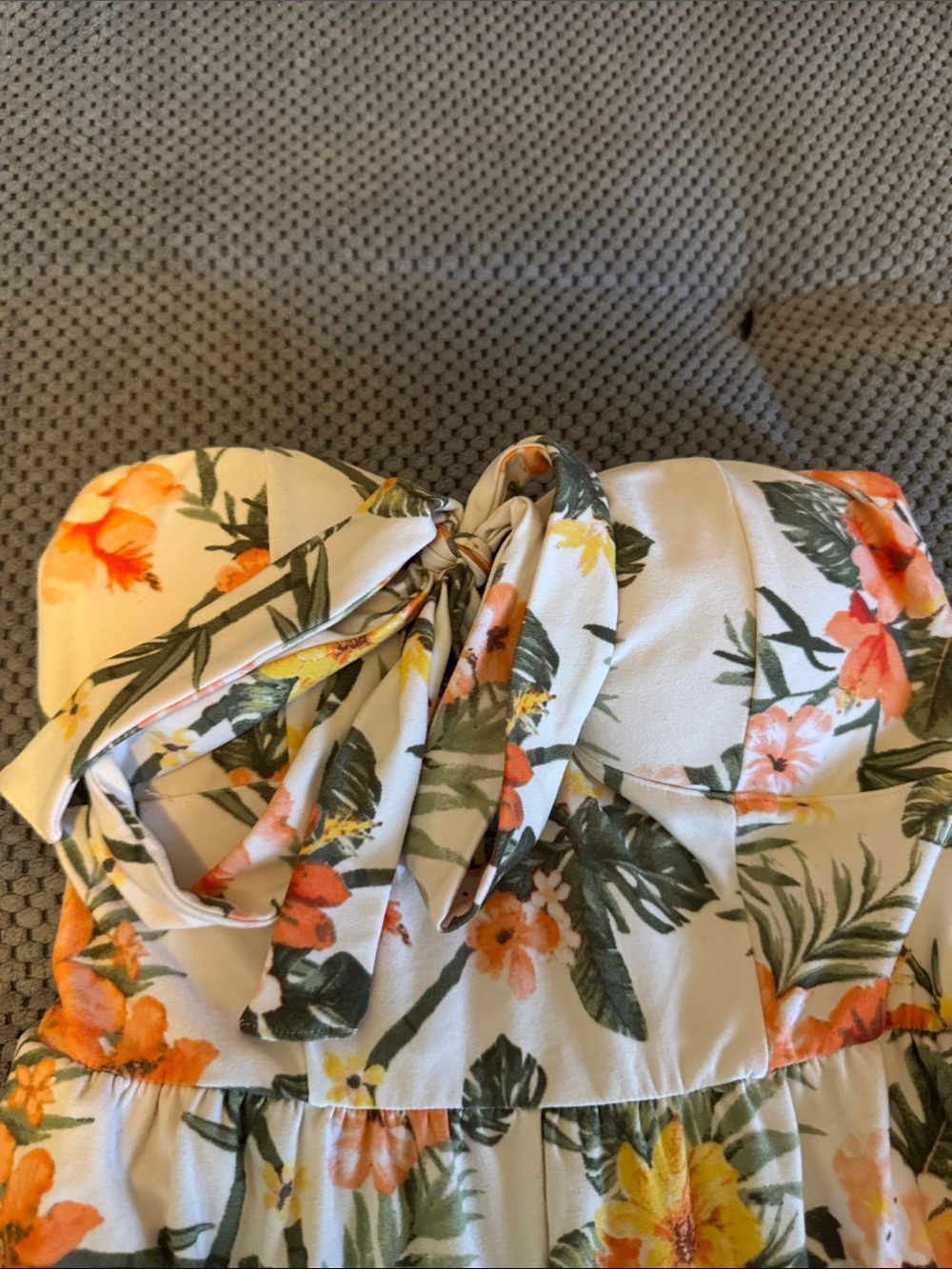 Cream Strapless Tropical Floral Jumpsuit with Orange Accents - Picture 3 of 5